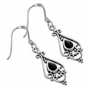 Black Onyx Drop Silver Earrings, e431